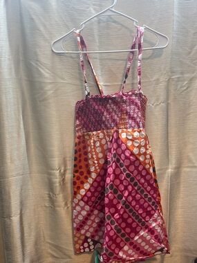 Cato Pink and Orange Polka Dot Smocked Tank Dress